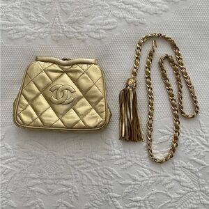 CHANEL Quilted Lambskin Mini Crossbody in Metallic Gold